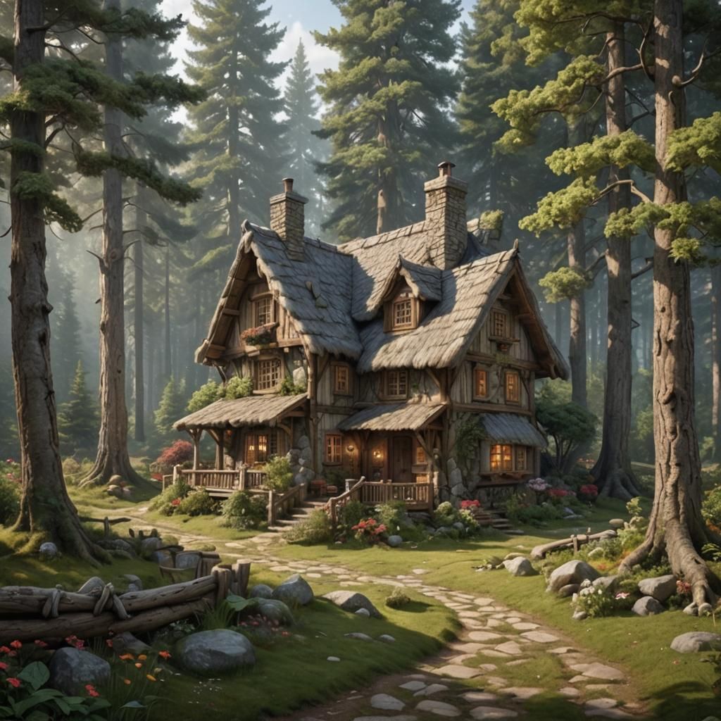 Hyperdetailed Cottage in Forest, Epic Fantasy Style