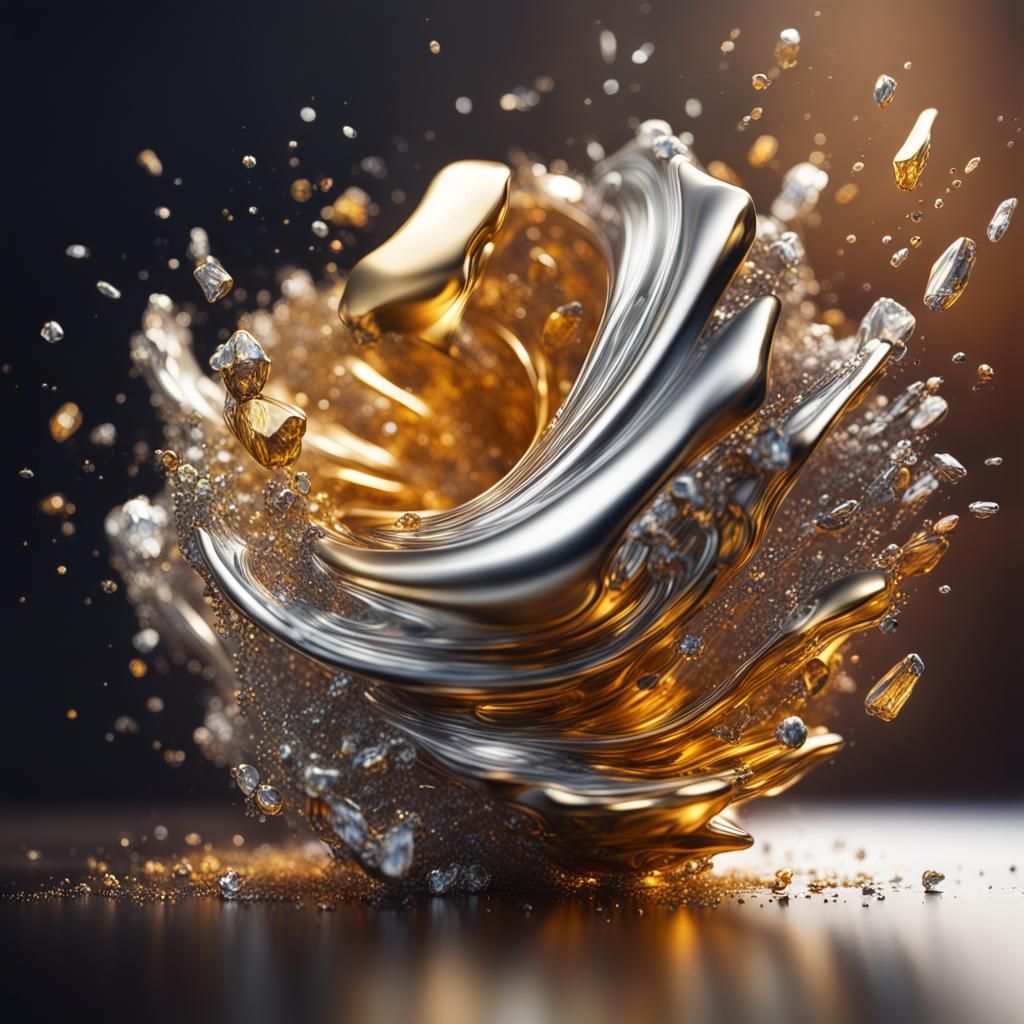 Hallucination: Swirling Gold and Silver Crystals in Splash A...