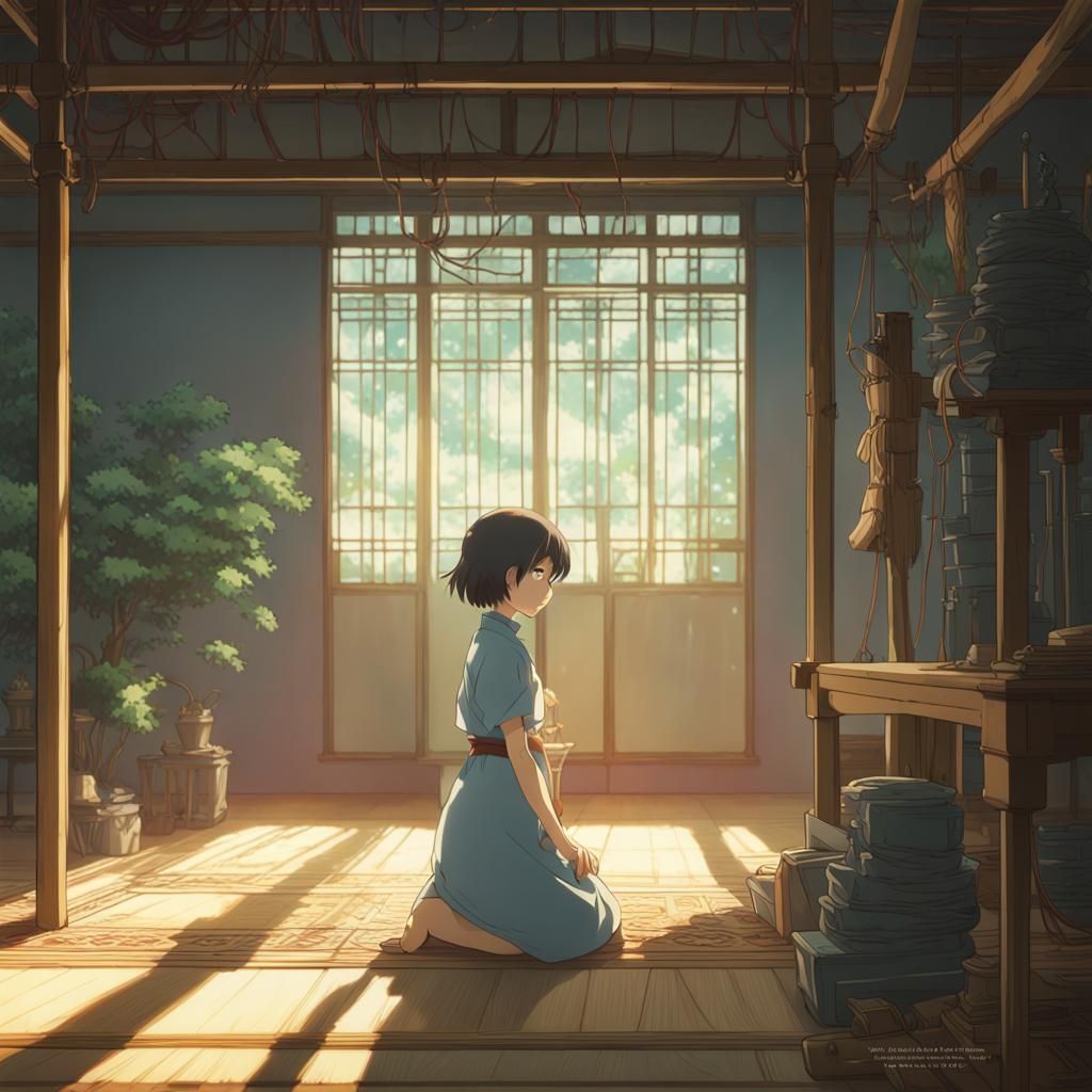 Anime Key Visual: Woman Unraveling Knot of Peace