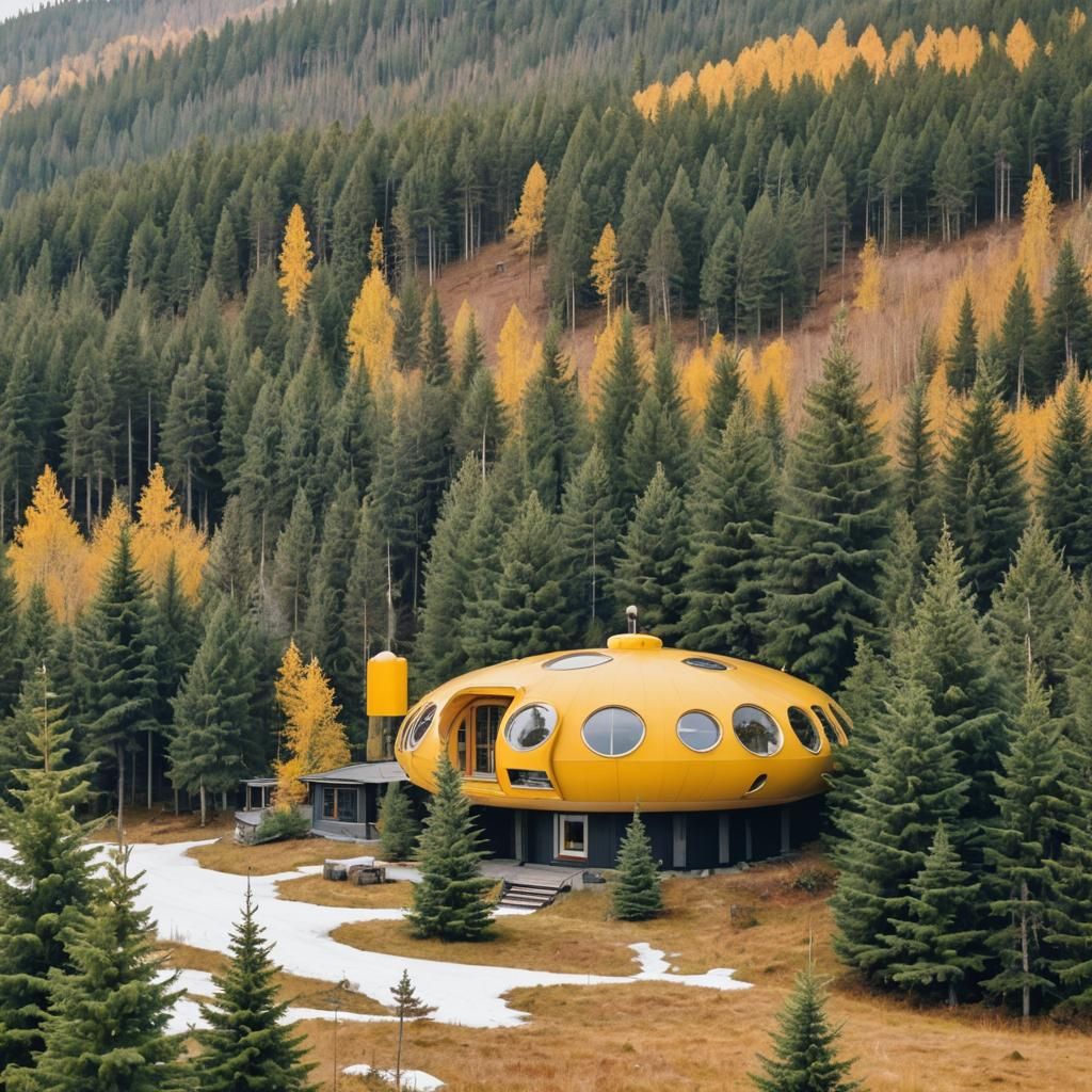 UFO House in Nordic Spruce Scenery