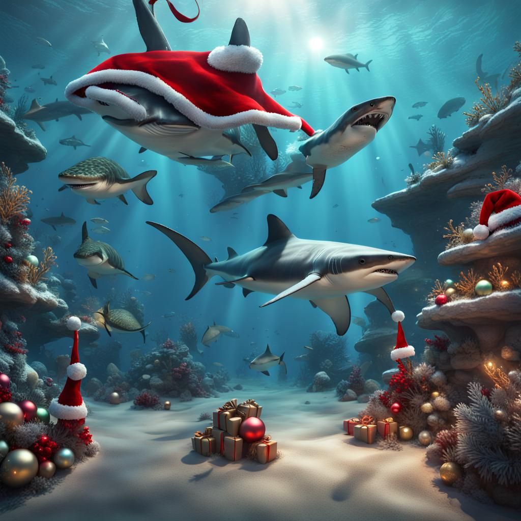 Christmas Underwater Scene with Festive Sea Life