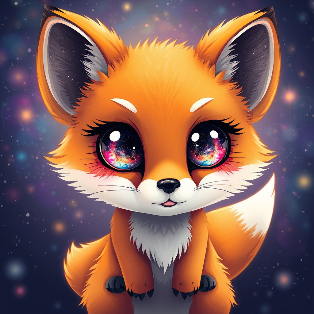 Chibi Fox with Galaxy Eyes: Astral Illustration