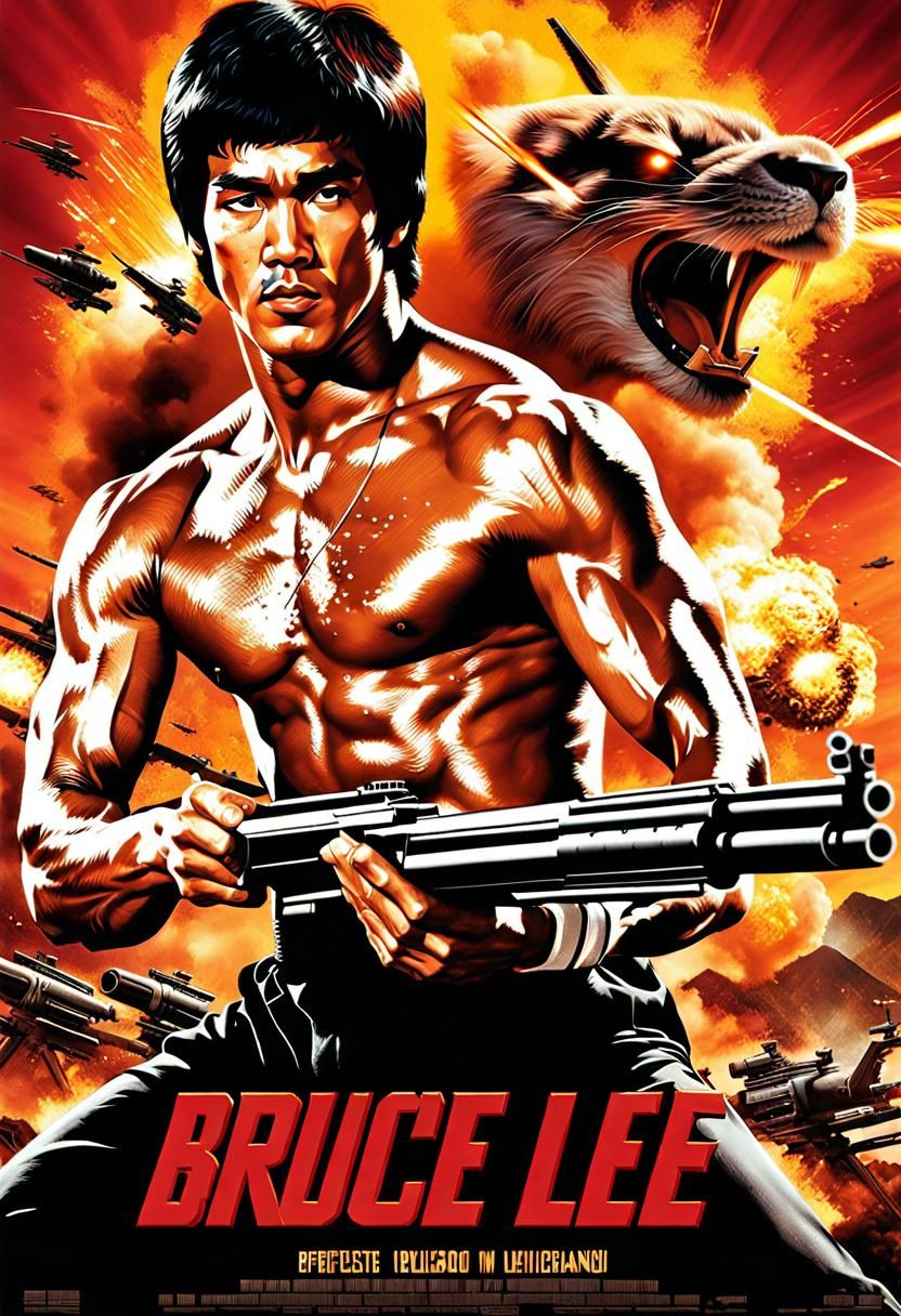 Hyperrealistic Movie Poster: Bruce Lee as Rambo