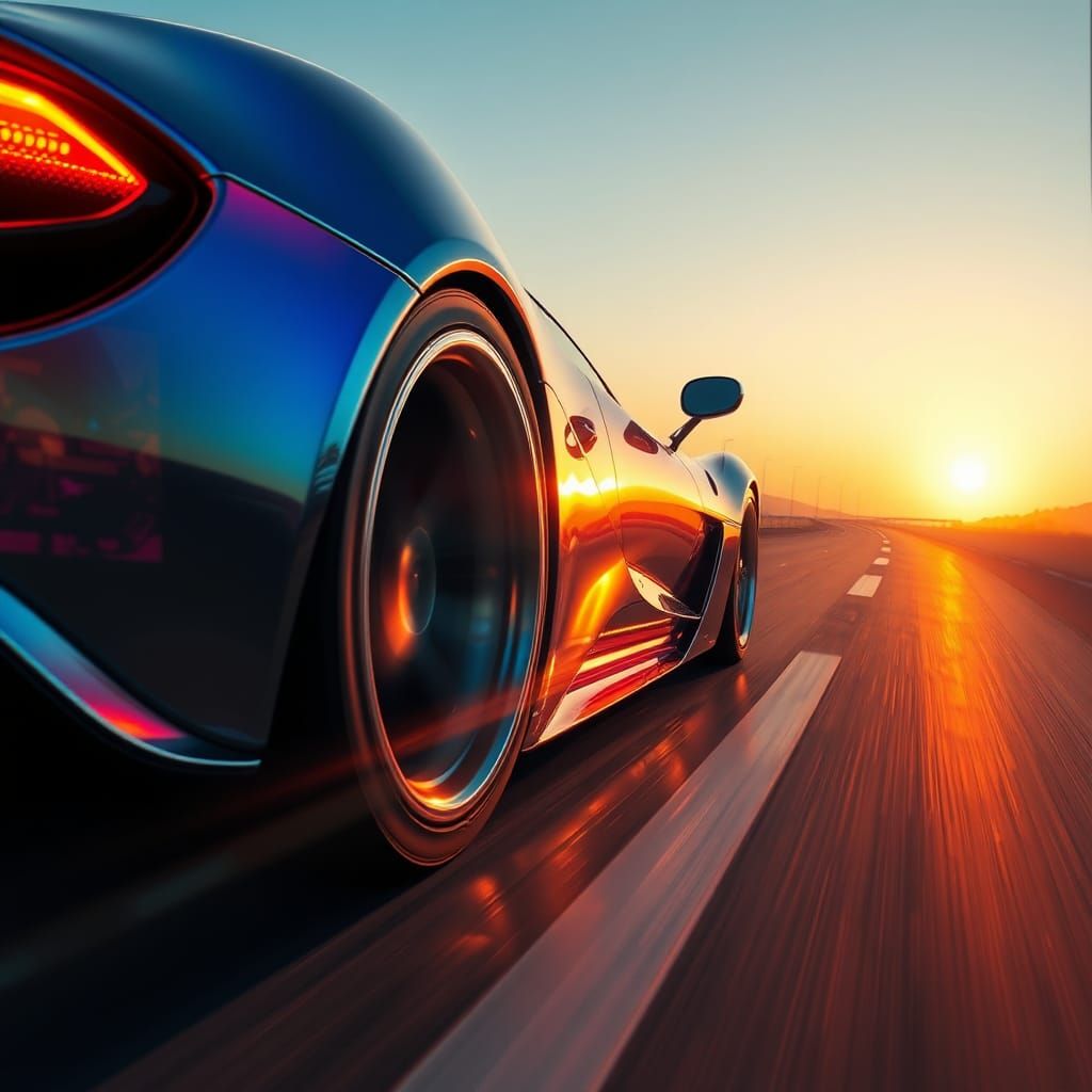 Holographic Supercar Speeding Down Ocean Highway as Concept ...
