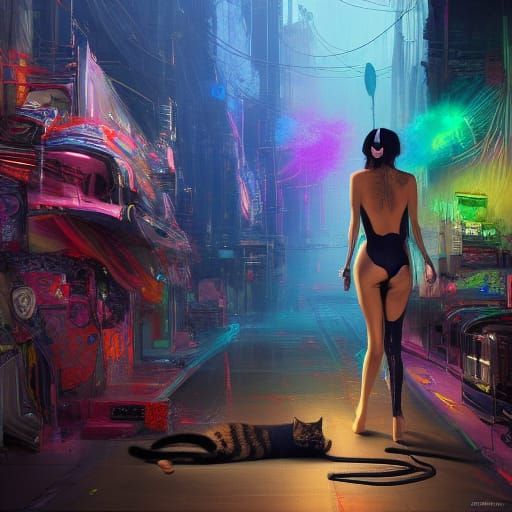 Cat-Costumed Man with Evil Woman, a Dark Fantasy