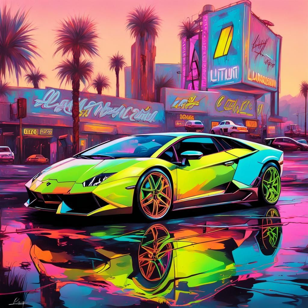Lamborghini Neon in Las Vegas Graffiti Art