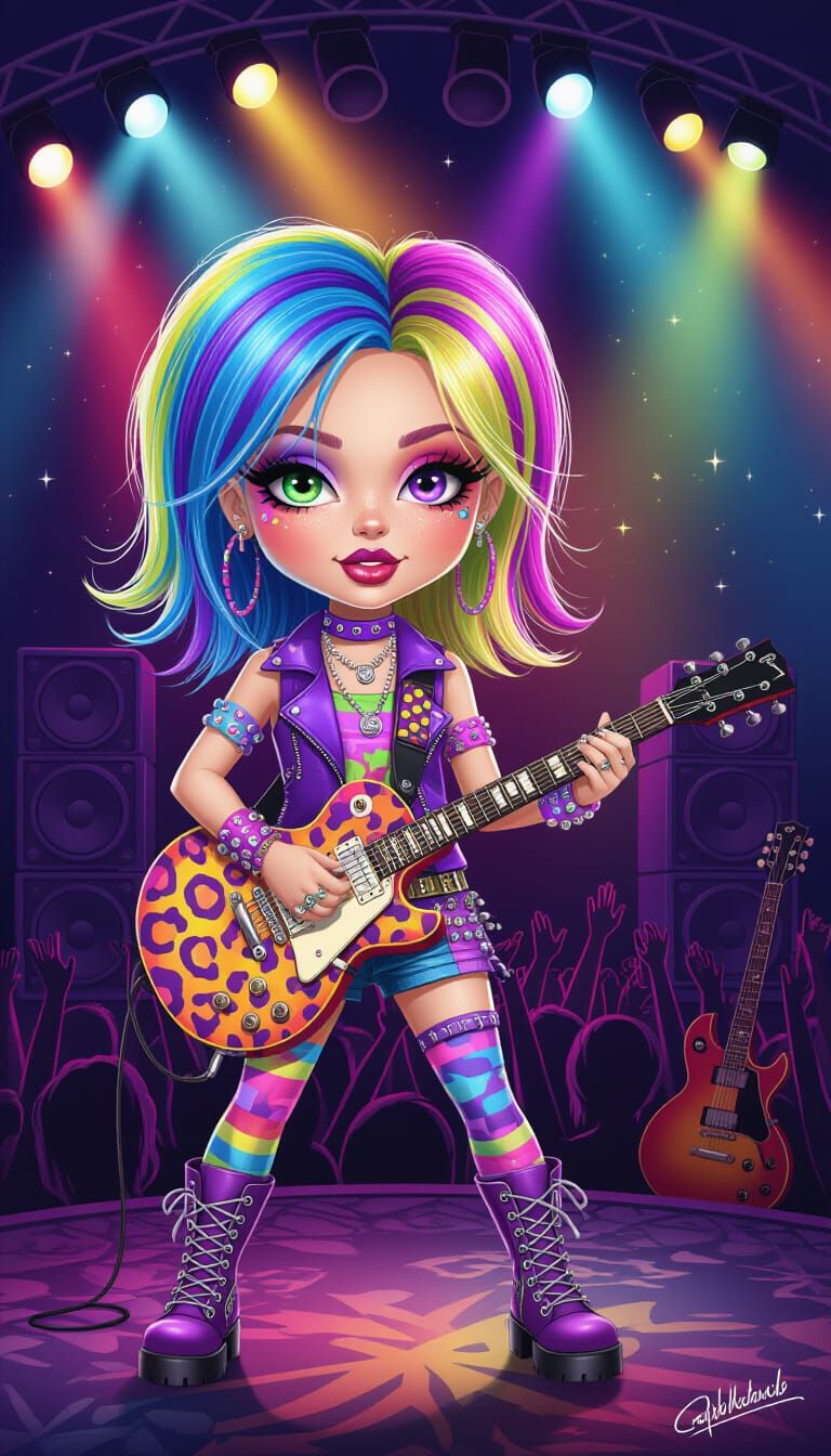Cute Emo Rock Girl Illustration with Folk Art Inspiration