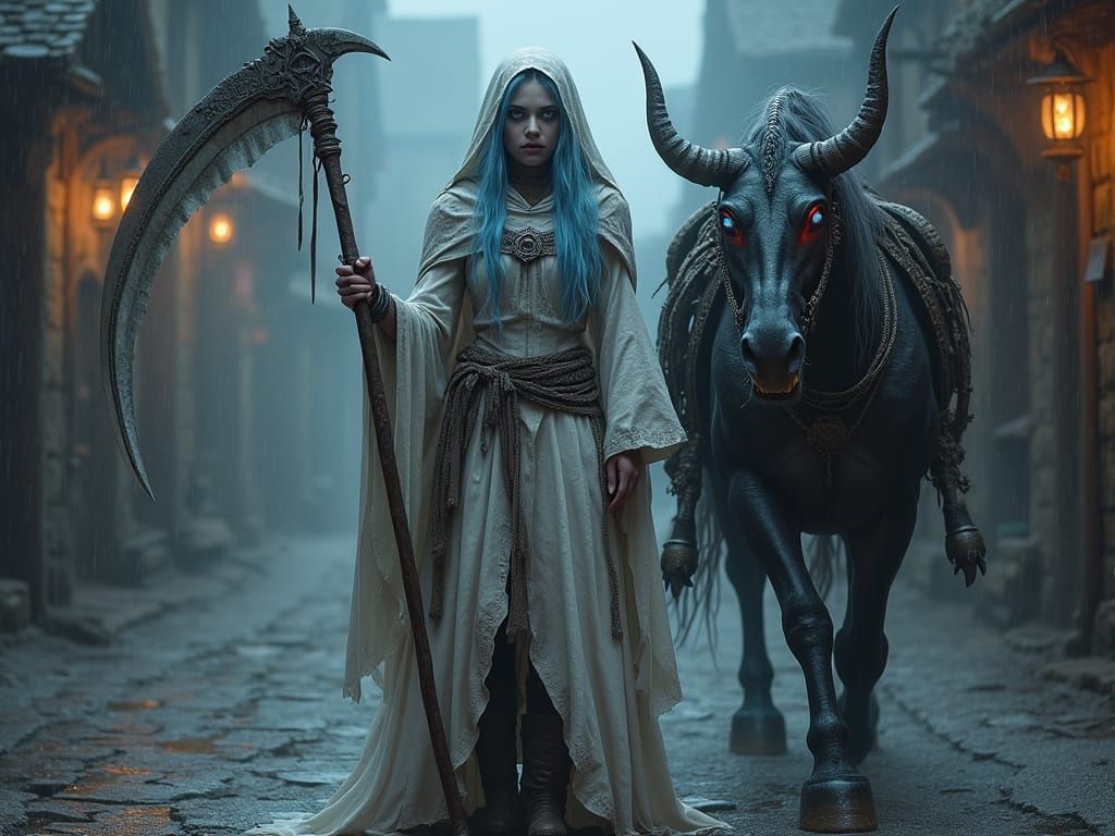 Grim Reaper Goddess in Medieval Fantasy Village