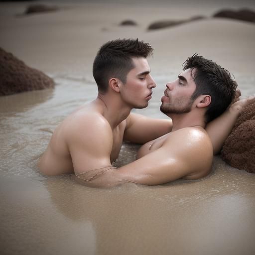 Men Kissing While Sinking in Quicksand: Photography
