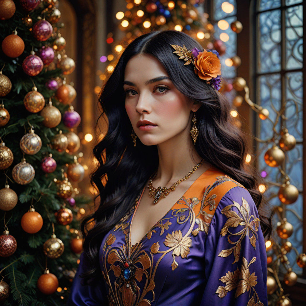 Jugendstil Girl in Ornate Art Nouveau Fashion Portrait