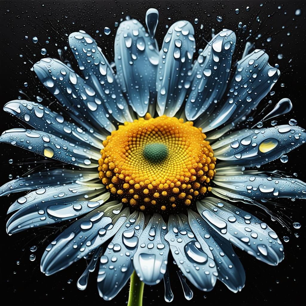 Chamomile Flower with Water Droplets in Graffiti Art