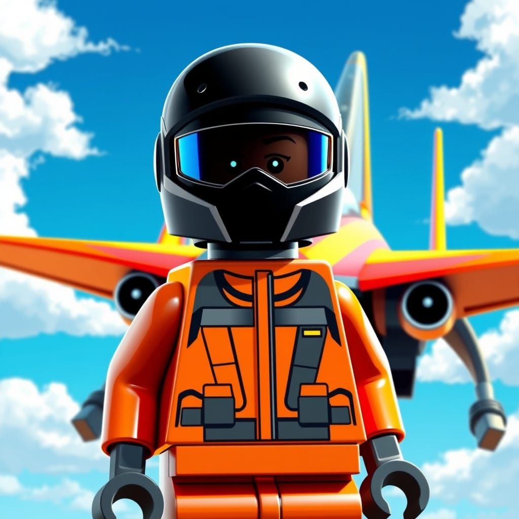 Lego Fighter Pilot Standing Proudly Beside Futuristic Jet