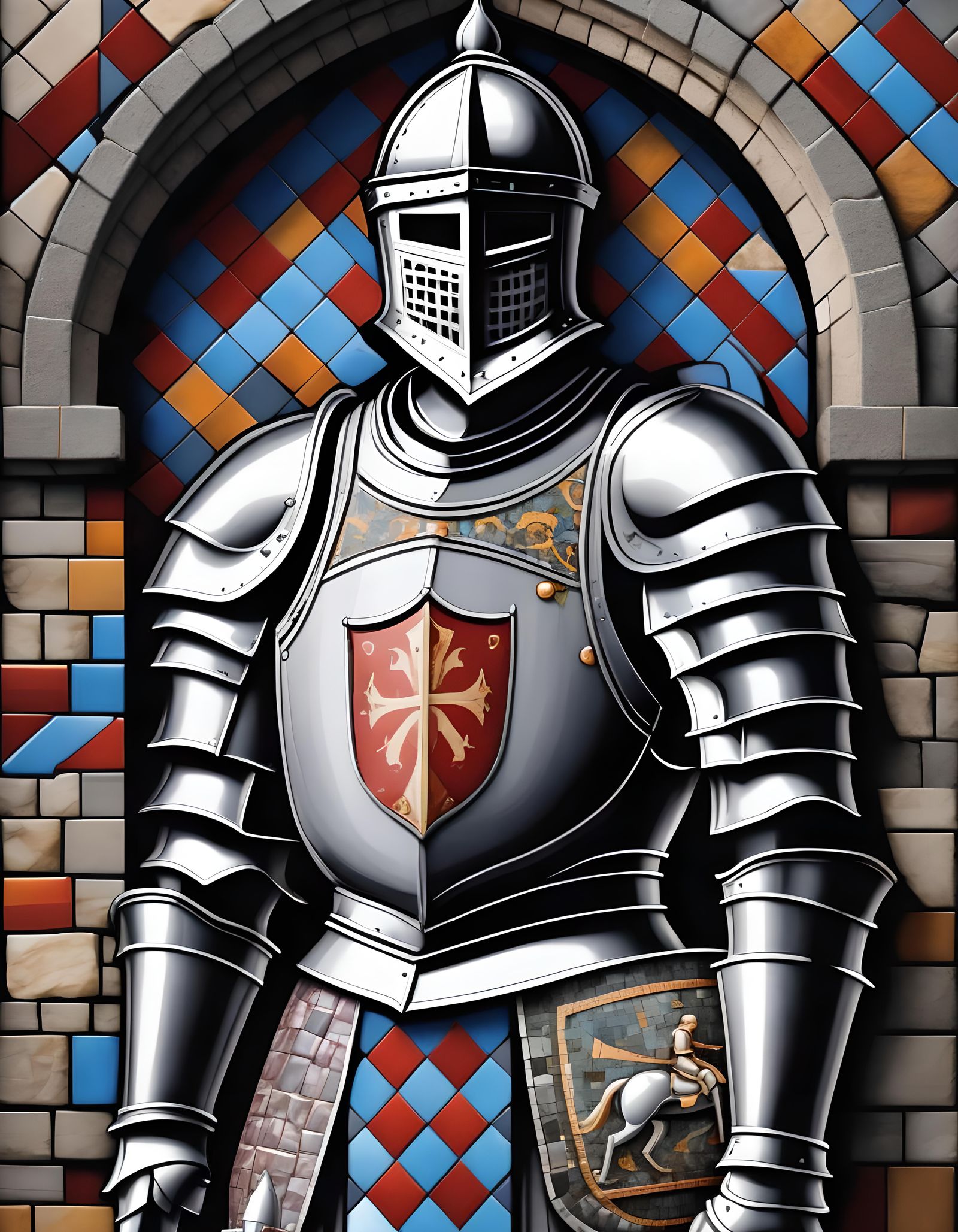 Stone Knight Mosaic in 2D Style