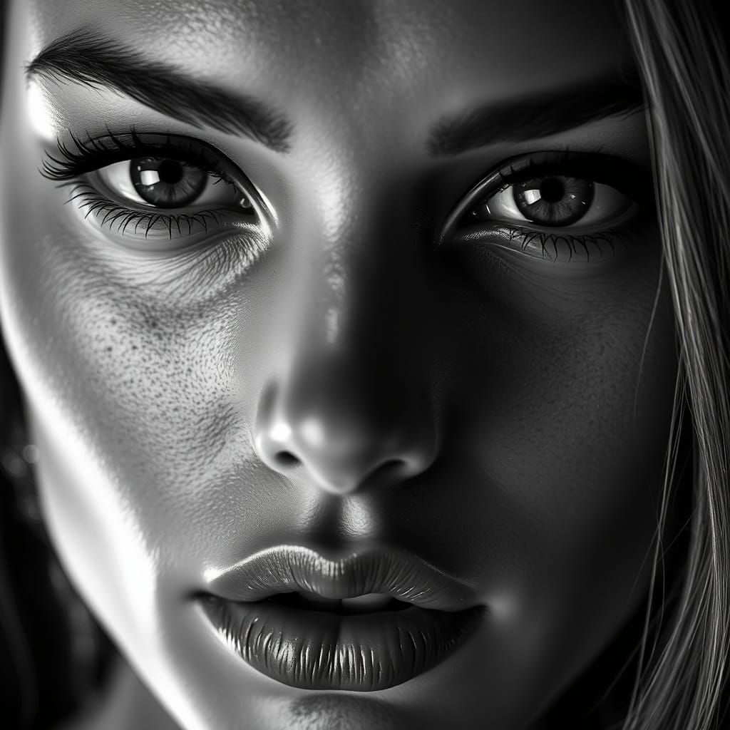 High-Contrast Supermodel Portrait in Black and White