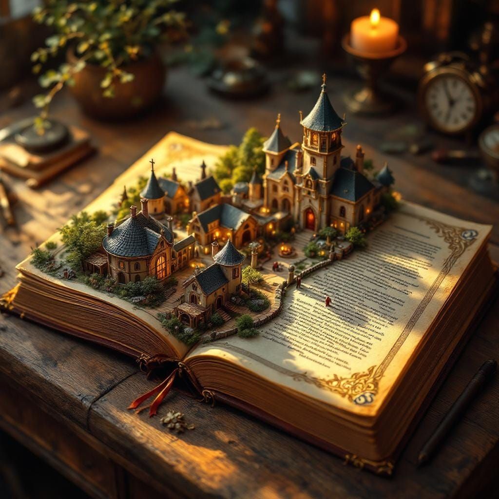 Miniature Medieval Village Radiating Light Inside Ancient Bo...