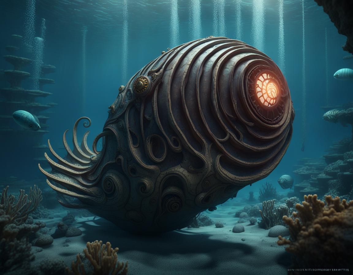 Nautilus Submarine Underwater: Detailed Matte Painting