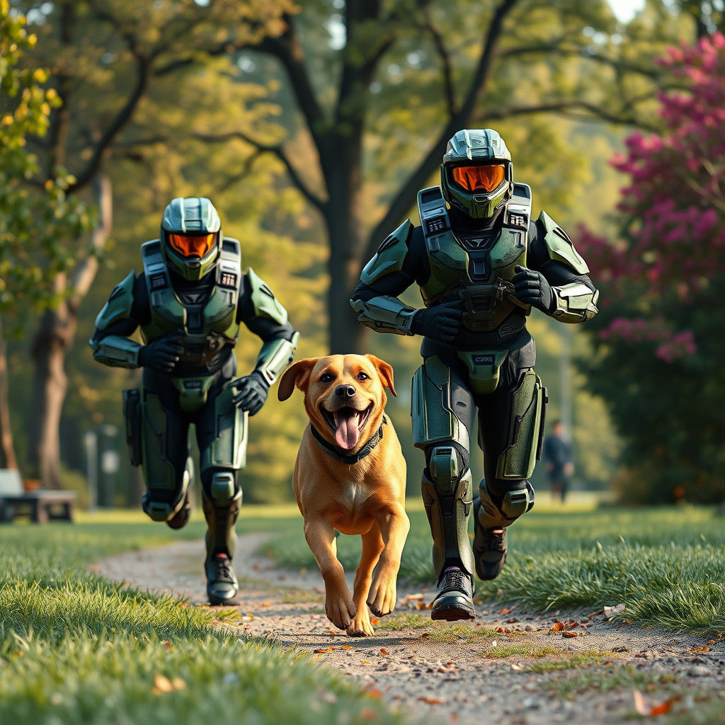 Halo Spartans and Labrador in the Park