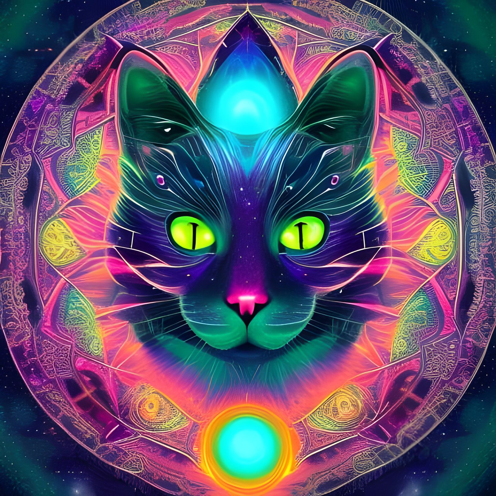 Mystical White Galaxy Cat with Third Eye