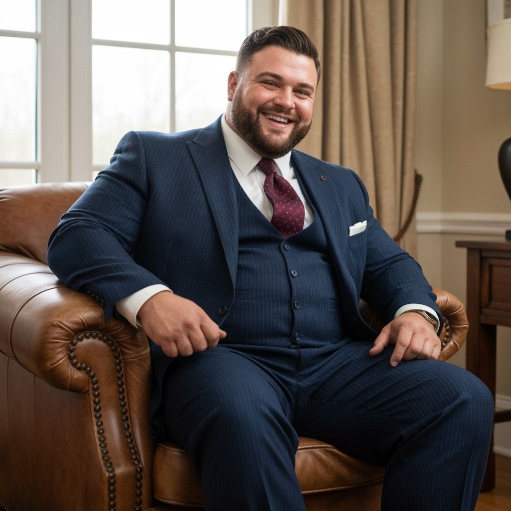 Man in Tailored Suit with Round Belly