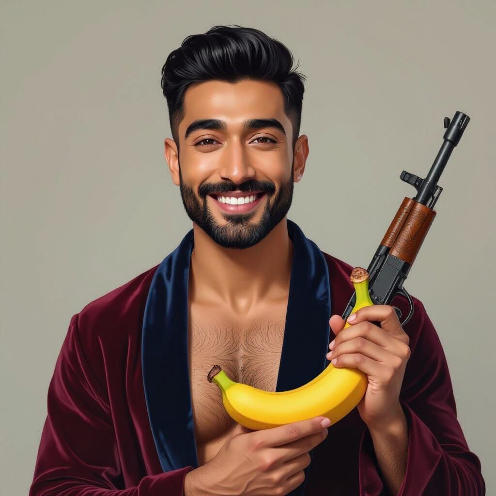 Handsome Man with Banana and Machine Gun