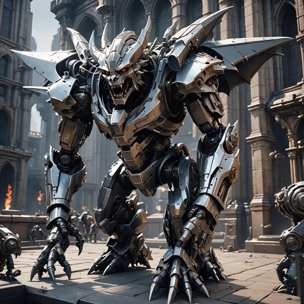 Futuristic Sci-Fi Gargoyles in Polished Metal