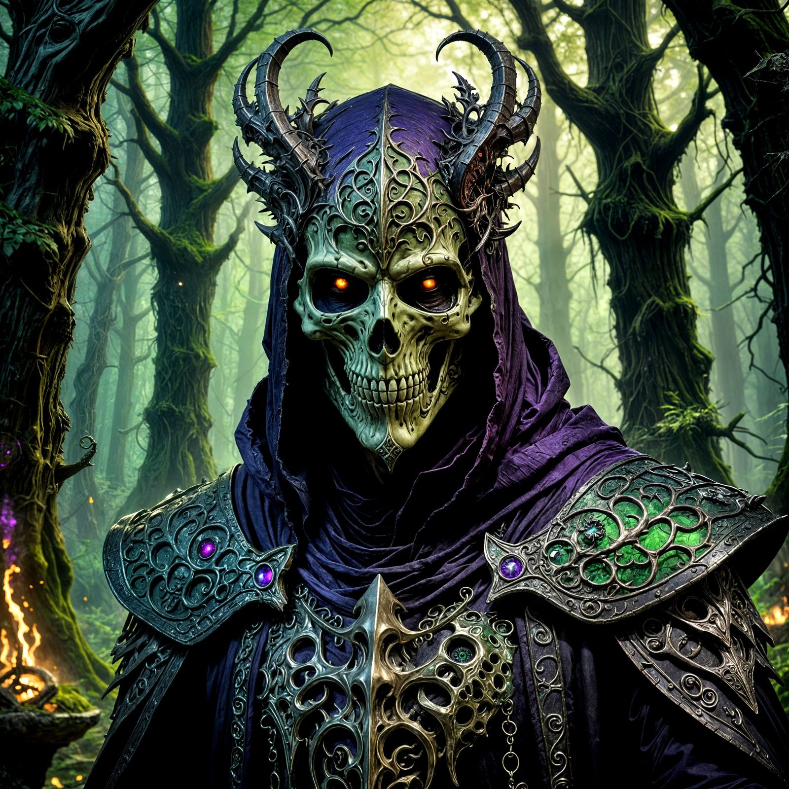 Dark and Chilling Scene of Necromancer Summoning in Mystical...