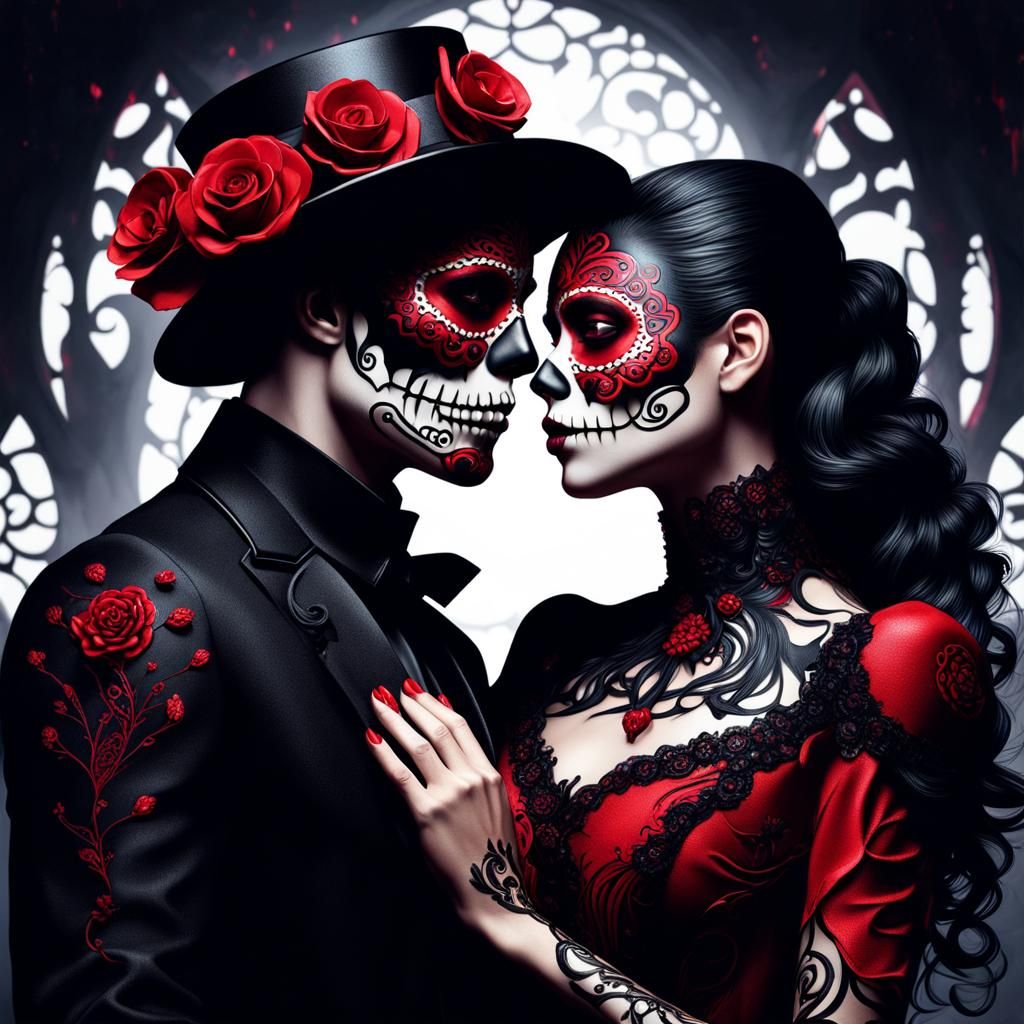 Fantasy Art: Lovers in Sugar Skull Makeup