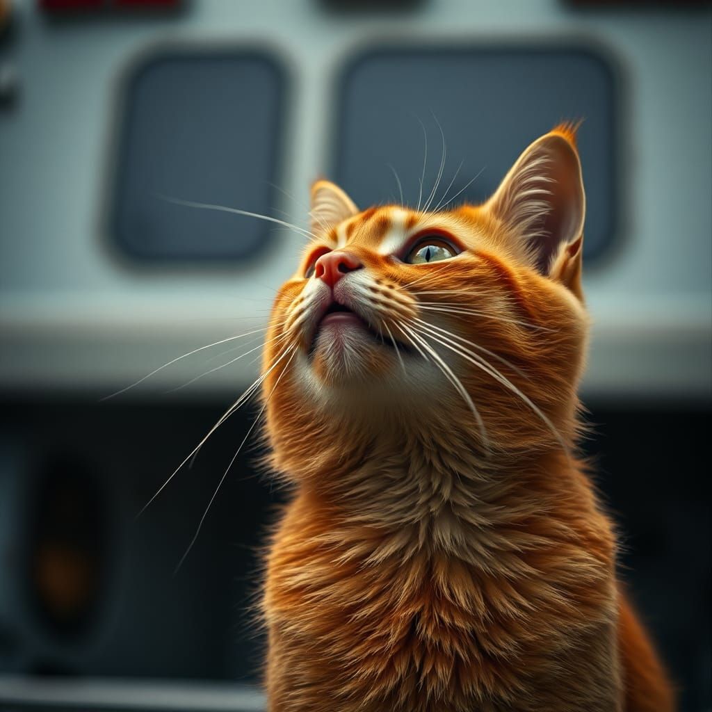 Orange Tabby Cat Meowing in Cinematic Film Still
