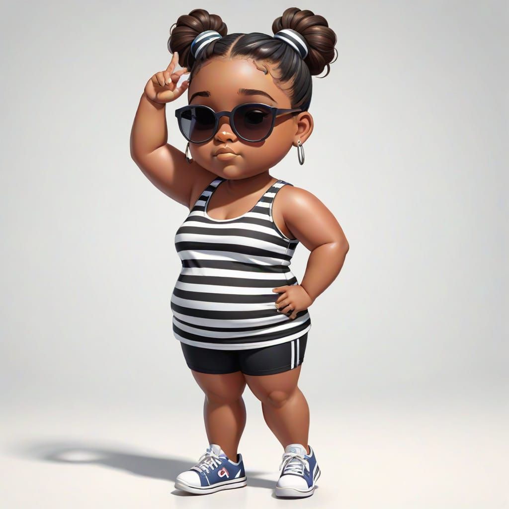 Joyful Black Girl in Striped Tank and Sunglasses