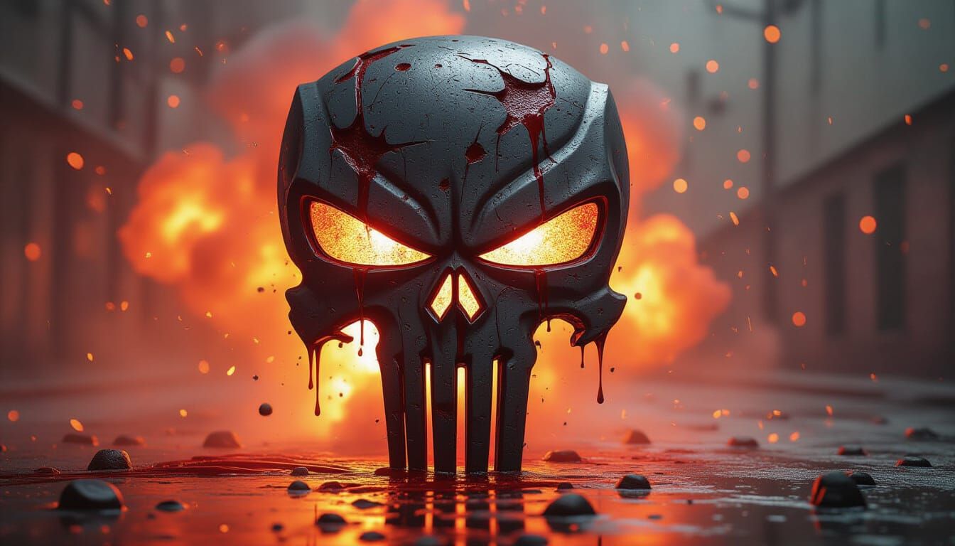 Cyberpunk Punisher Logo with Explosive Background