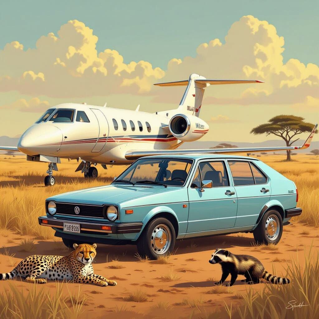 Vintage VW Jetta & Private Jet in African Game Park