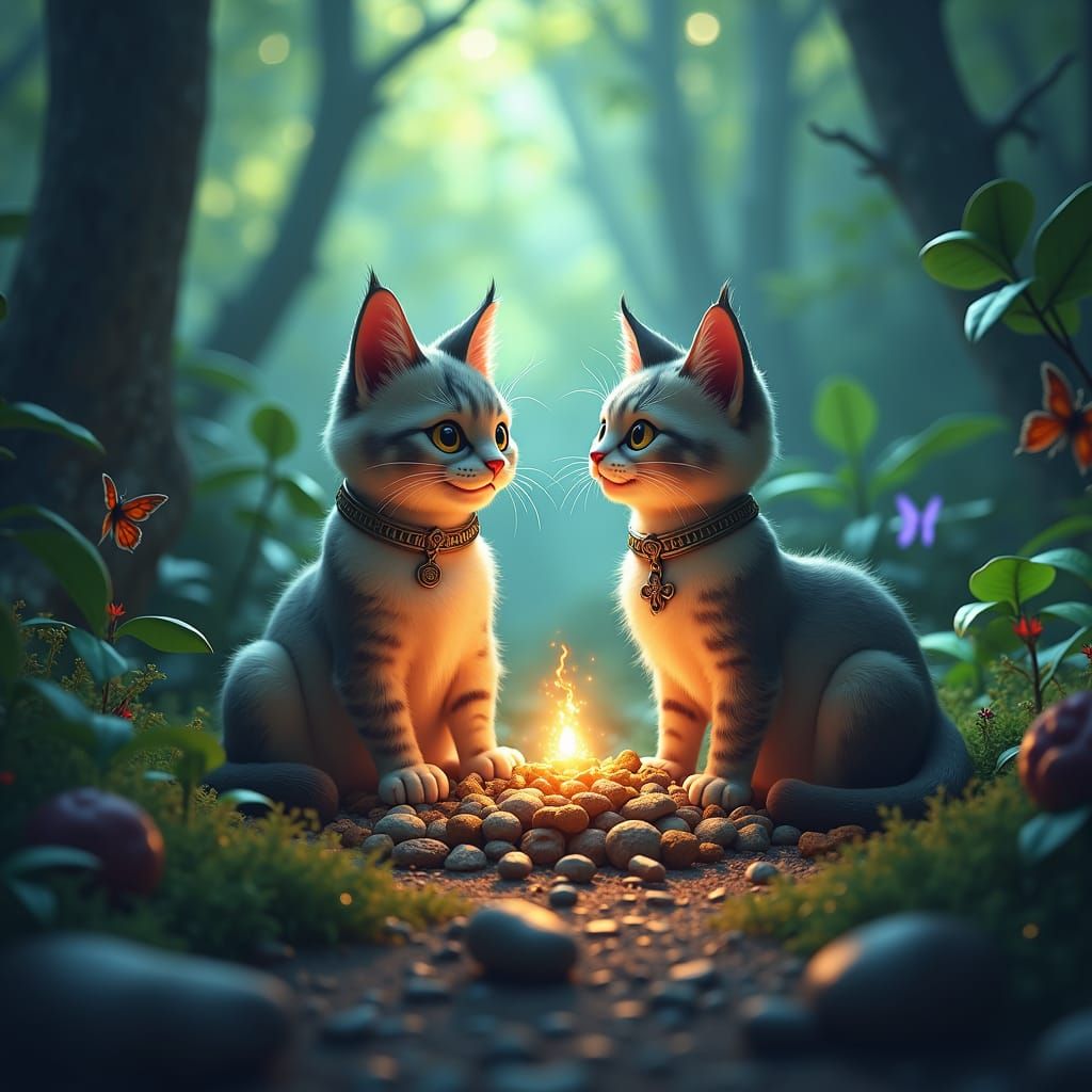 Magical Cats in Mystical Forest Concept Art