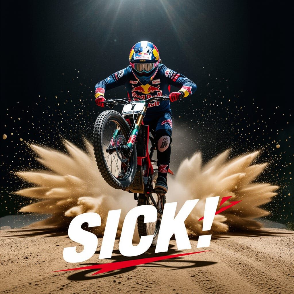 Pro Bike Rider Wheelie in Dramatic Spotlight