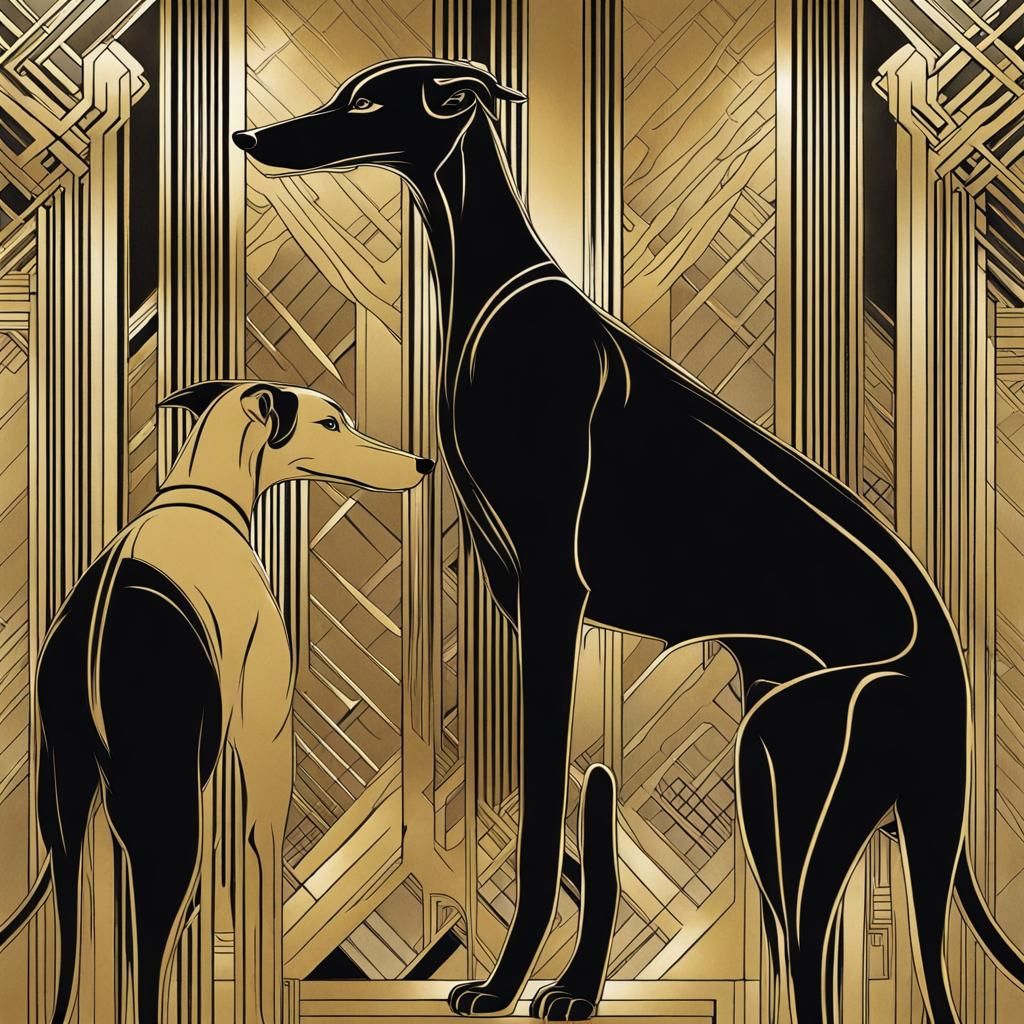 Art Deco Greyhounds in Anime Manga Style