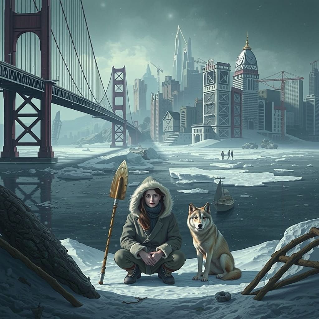 Majestic Woman Meditates Beside Frozen Golden Gate Bridge Ru...