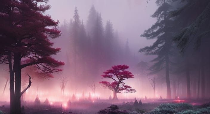 Magical Battlefield Amidst Extreme Mist, Detailed Matte Pain...