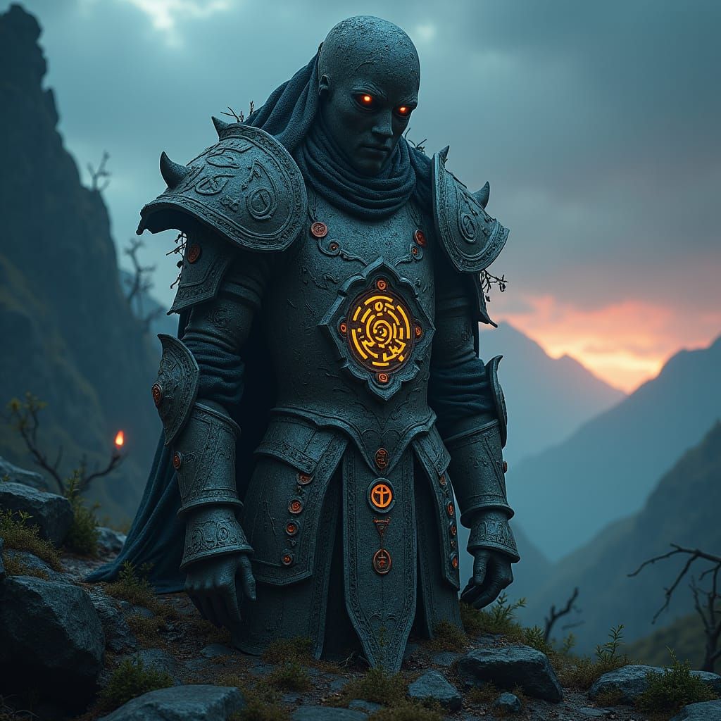 Warrior's Headstone in Mystical Landscape