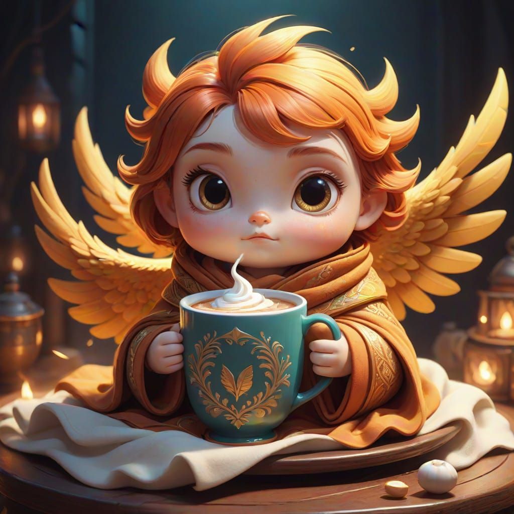baby angel with cocoa