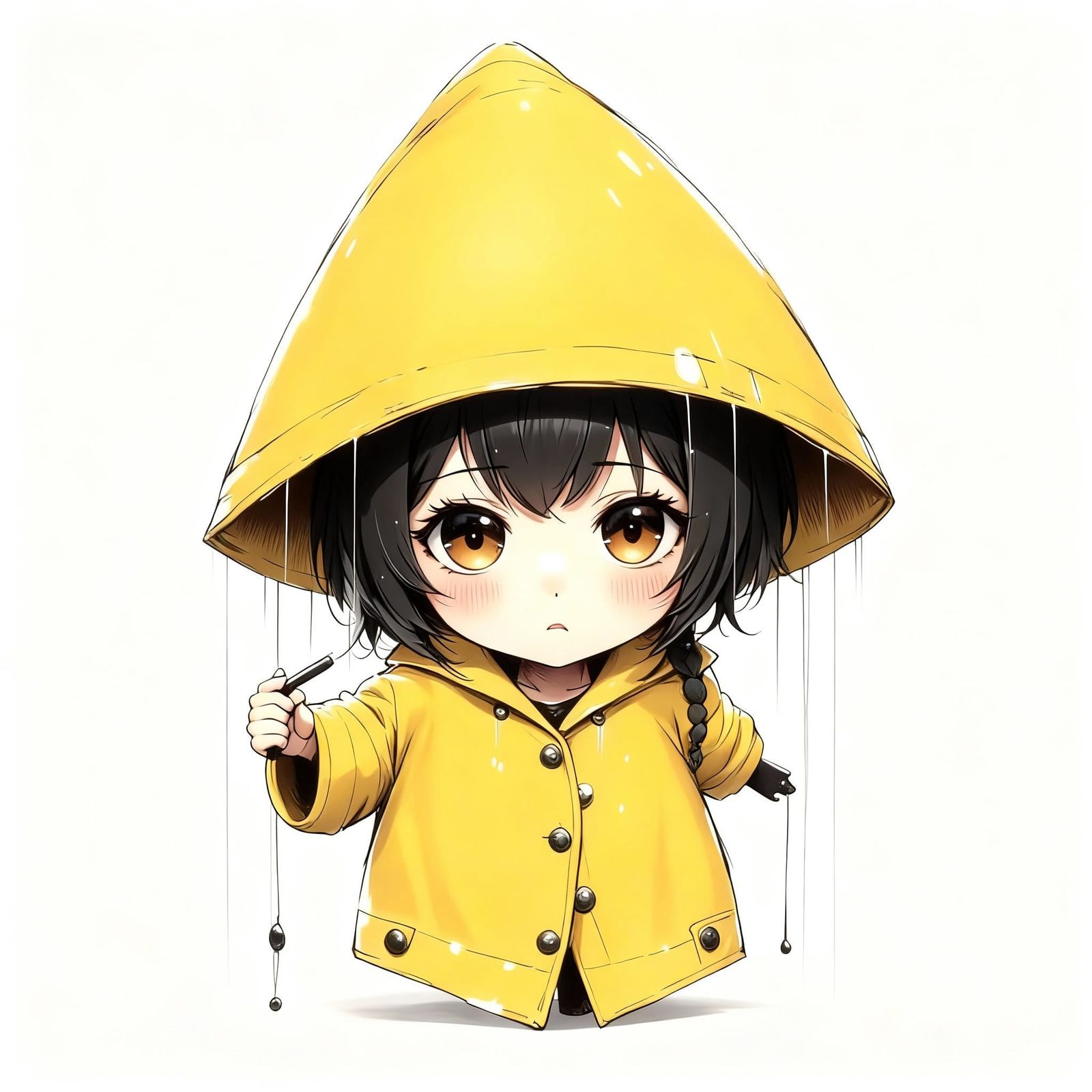 Chibi Girl in Yellow Raincoat: Minimalist Anime Style