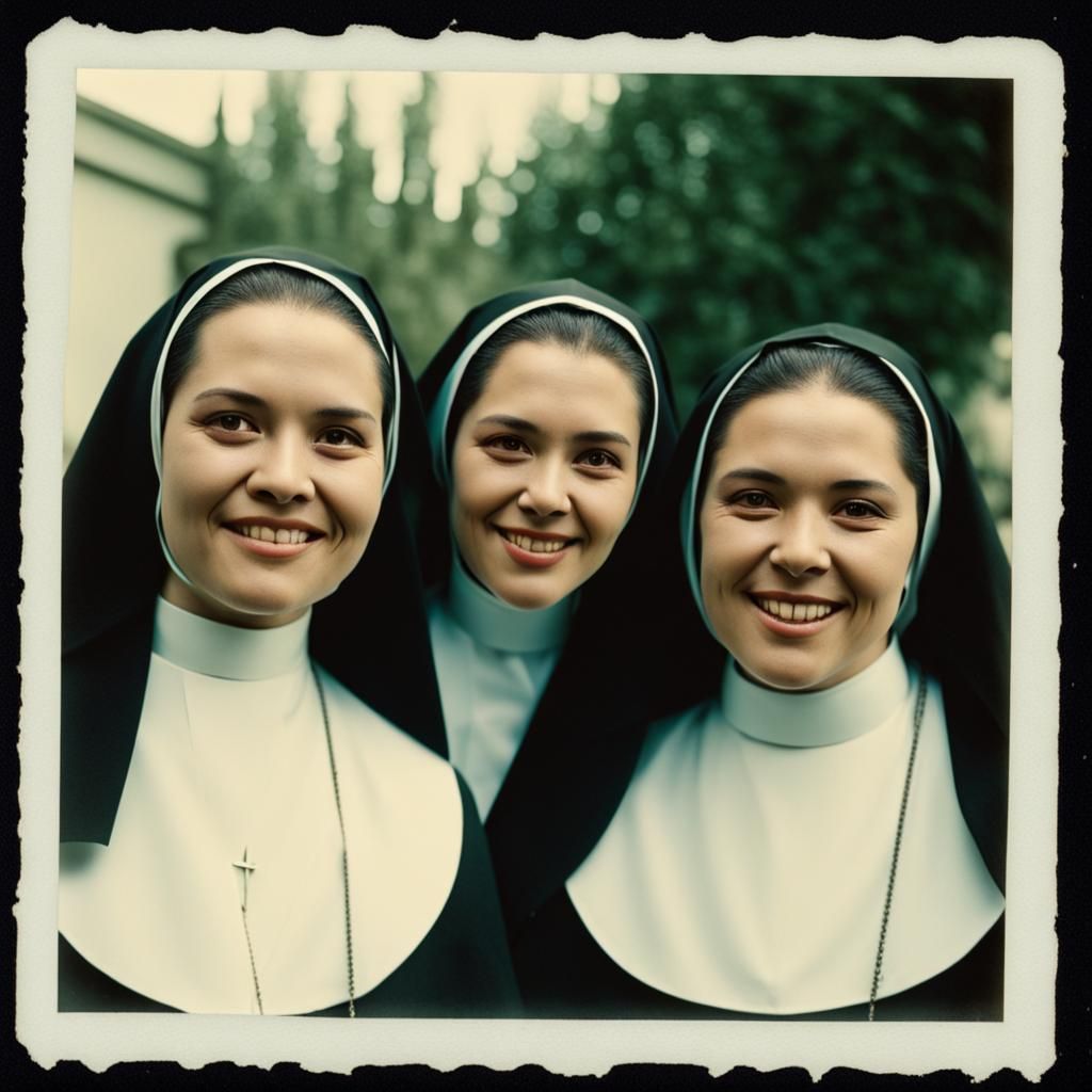 Smiling Nuns in Polaroid Style Photo