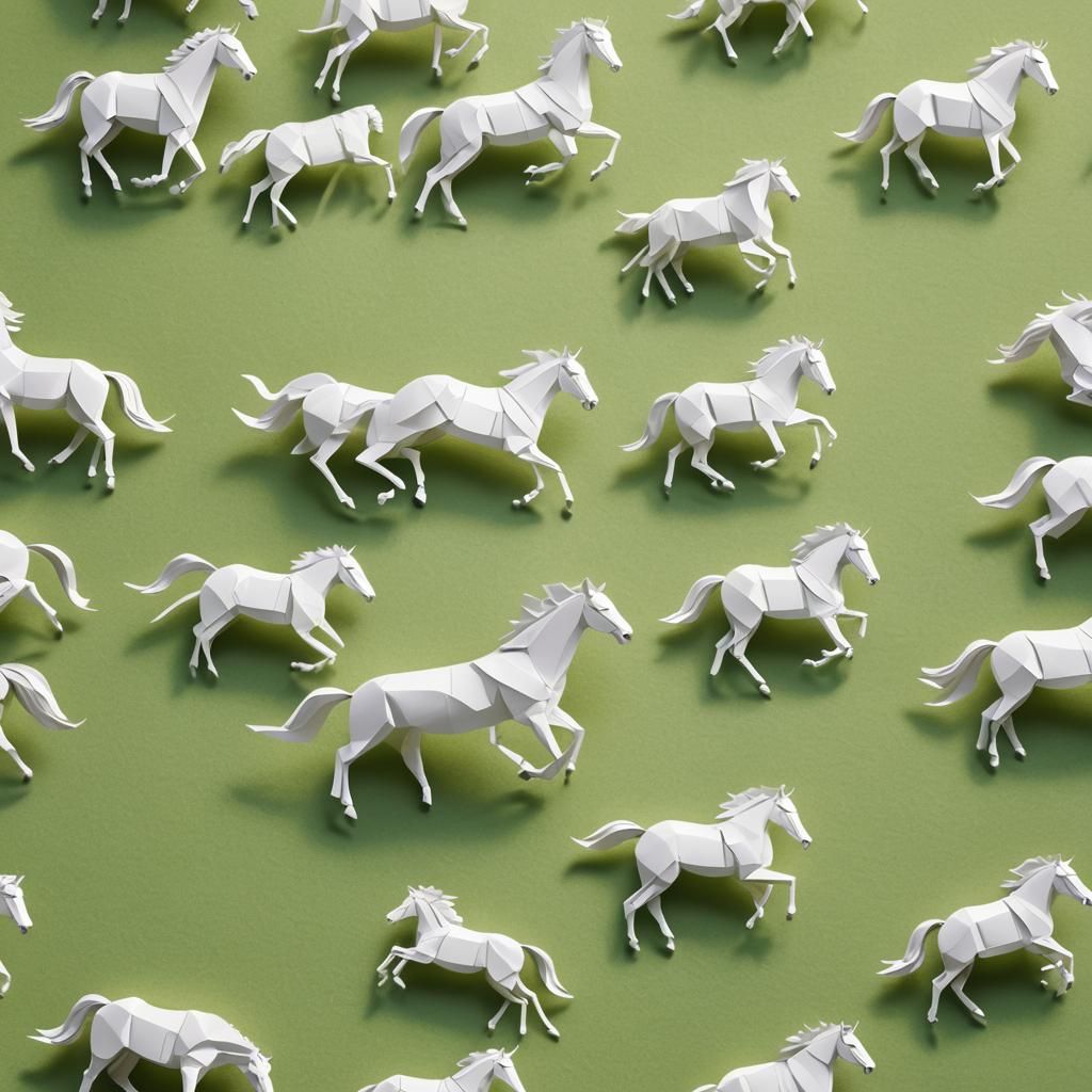 Galloping White Horse in Origami Papercraft Style