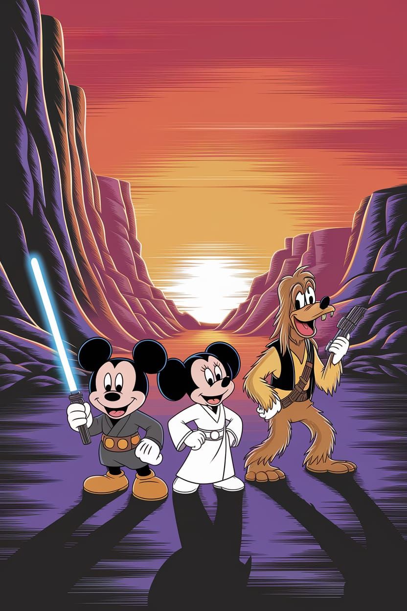 Disney Characters Star Wars Remake as 1970s Movie Poster