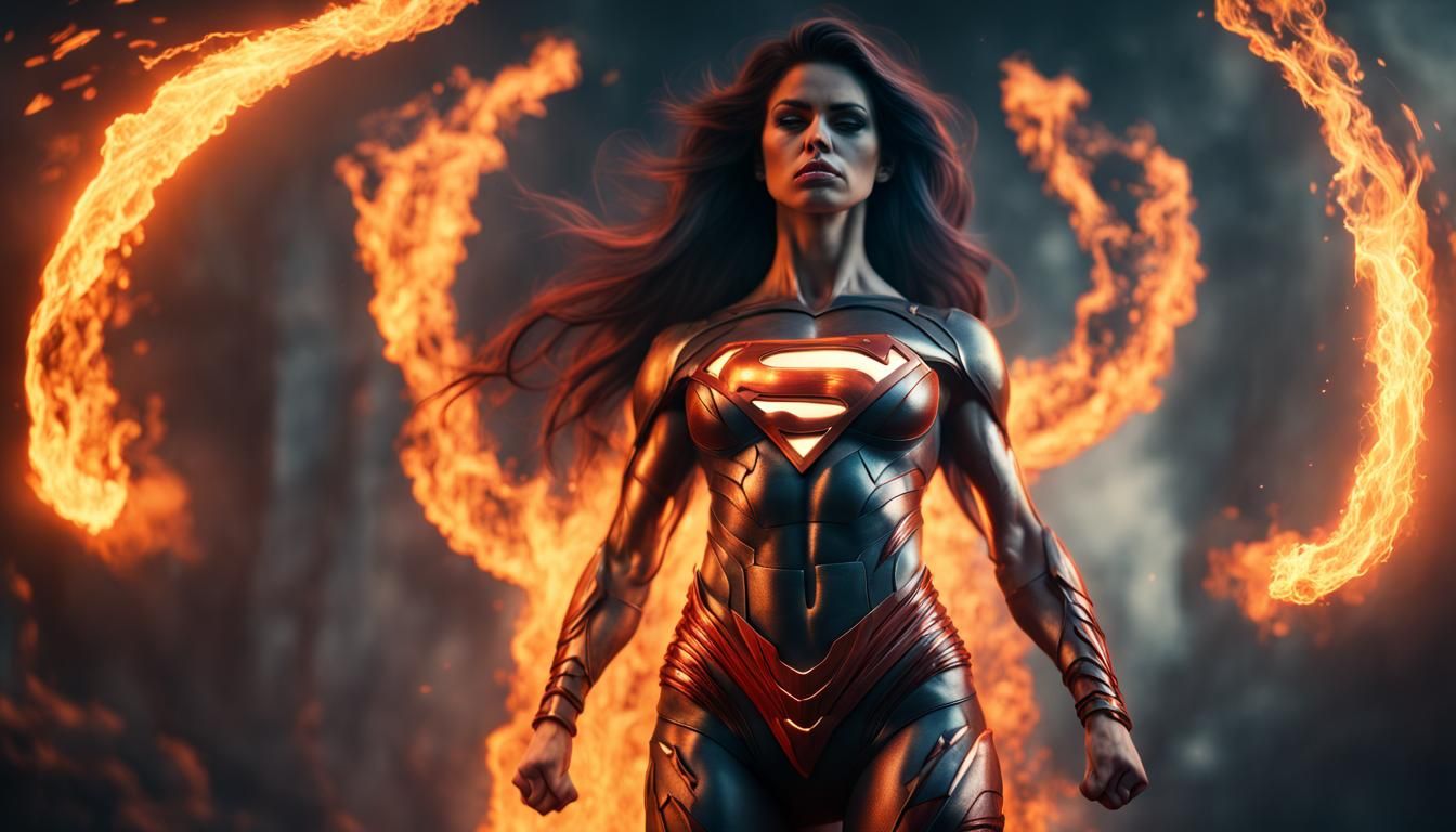 Fiery Superwoman: Alluring Digital Matte Painting