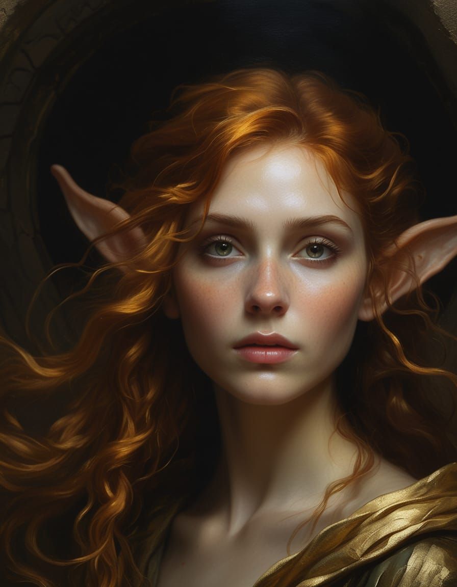 Mysterious Elf Woman in Baroque Vortex