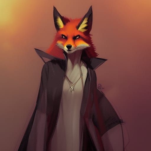 Sinister Anthro Fox Black Mage, in Oil Painting Style