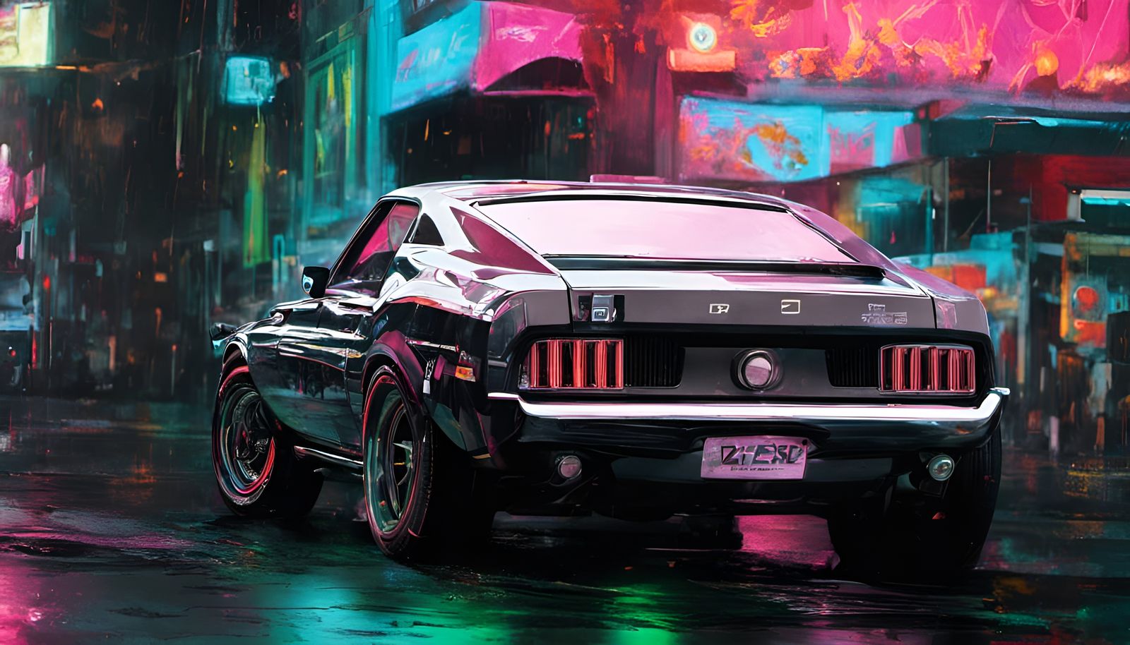 Cyberpunk Muscle Car Street Race in Neon Graffiti