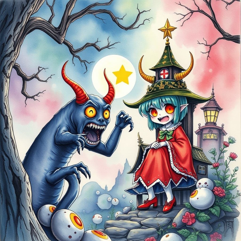 Whimsical Watercolor Gomen Ne Ora Mou Illustration