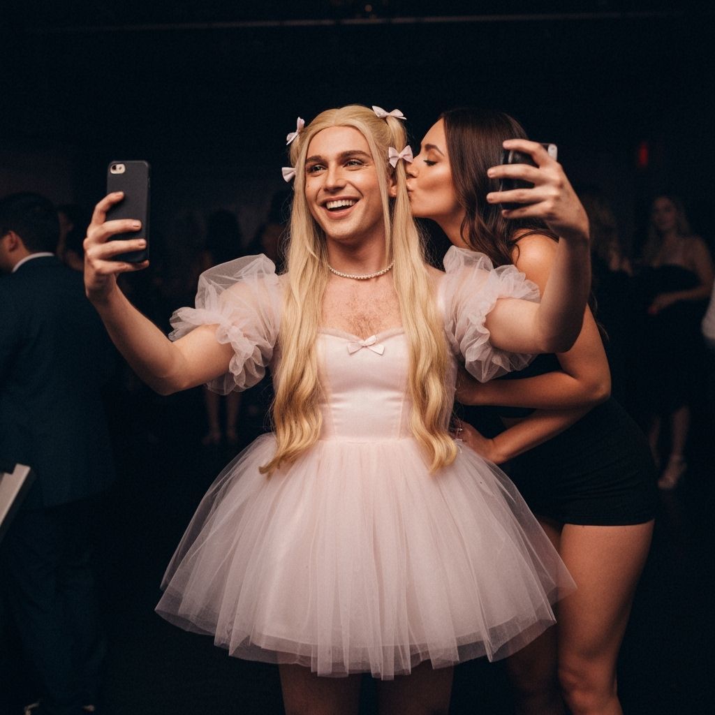 Man in Fairy Dress Takes Selfie with Girlfriend at Party