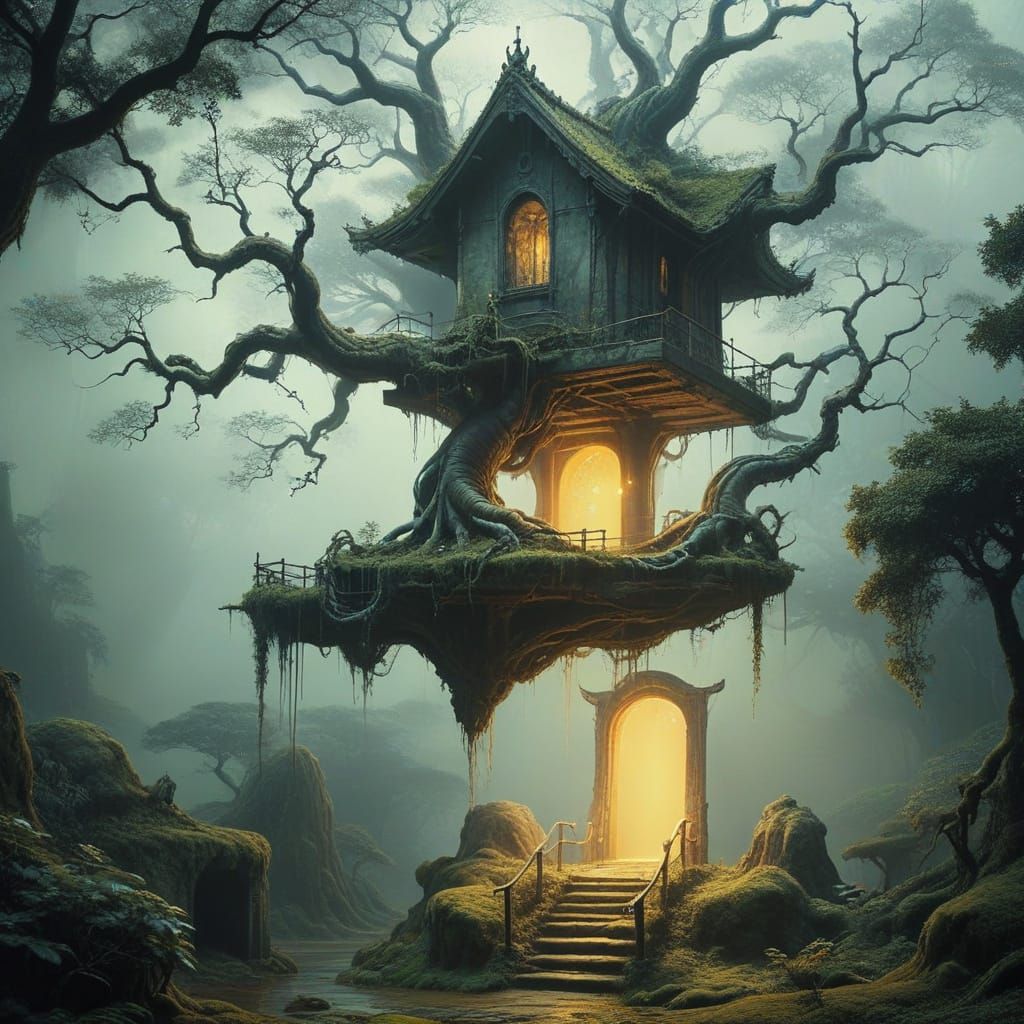 Surreal Forest Portal in Dreamlike, Symbolic Style