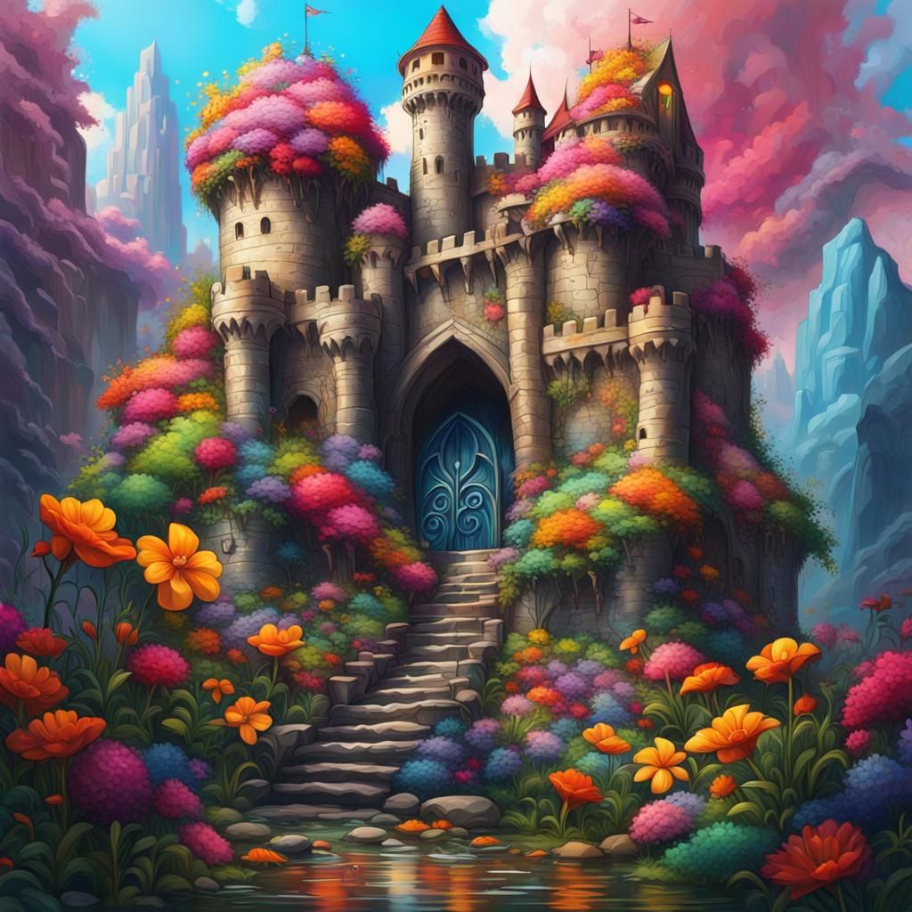 Colorful Flower Kingdom Castle in Graffiti Art
